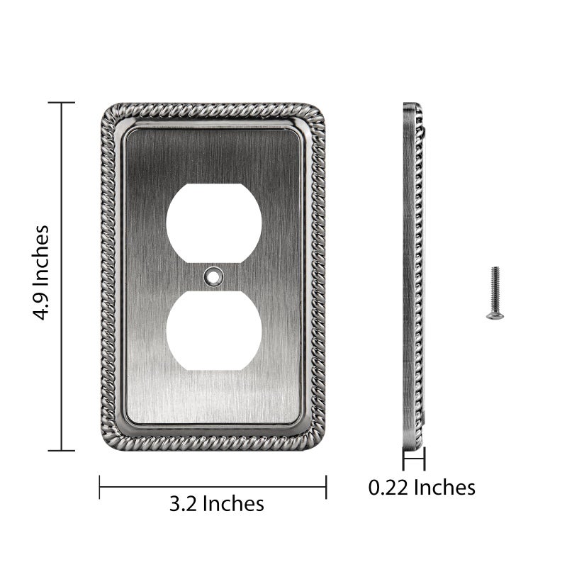 Henne Bery Rope Edge Decorative Wall Plate Switch Plate Outlet Cover (Single Duplex  2 Pack  Heirloom Silver) - Image 3