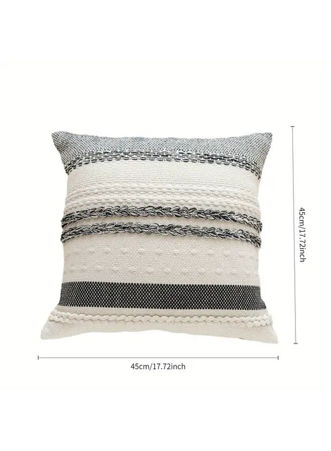 Navy Blue Striped Woven Texture Pillow Cover 17x17 Inch Machine Washable With Tassels - Image 5