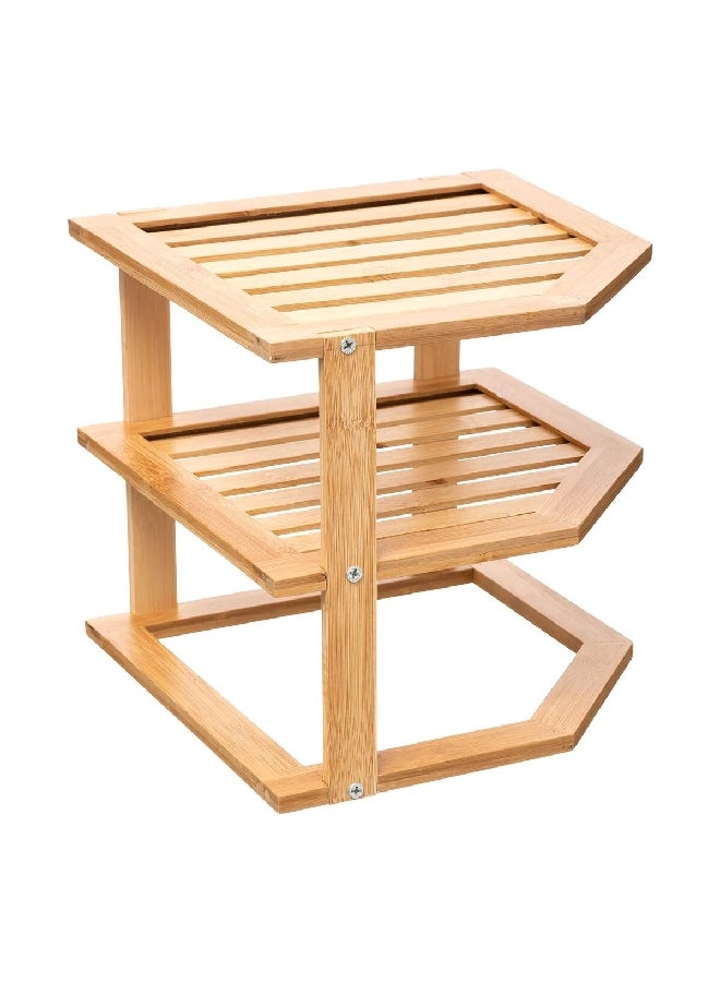 5 خمسة منظم خشبي متين بطبقتين من الخيزران بلون بني، بأبعاد 23 × 25.4 × 25.4 سم - Image 1