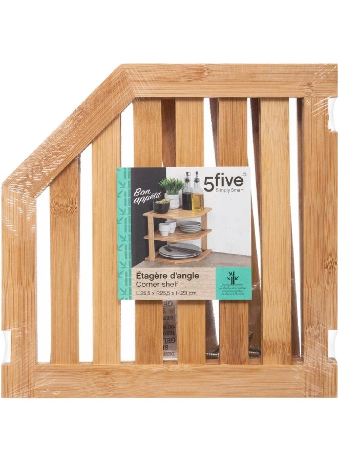 5 خمسة منظم خشبي متين بطبقتين من الخيزران بلون بني، بأبعاد 23 × 25.4 × 25.4 سم - Image 2