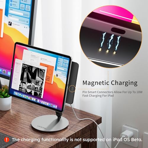 LULULOOK [Upgrade Magnetic Wireless Charging Stand for iPad Pro 12.9 3rd/4th/5th/6th, Foldable Aluminum Alloy Desk Arm Mount with 360° Rotating Base for iPad Air 13" M3 (2025)/M2, Cable Included - Image 3