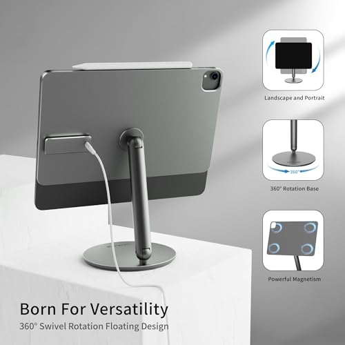 LULULOOK [Upgrade Magnetic Wireless Charging Stand for iPad Pro 12.9 3rd/4th/5th/6th, Foldable Aluminum Alloy Desk Arm Mount with 360° Rotating Base for iPad Air 13" M3 (2025)/M2, Cable Included - Image 4
