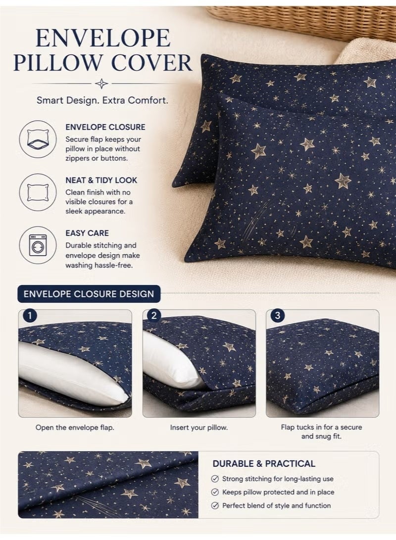 ZEESQUARE Luxury 4-Piece Star Print Cotton Bedsheet Set | Celestial Pattern Bed Linen with 1 Fitted Sheet, 1 Flat Sheet & 2 Pillowcases | 100% Cotton Soft Breathable Bedding Set for King & Single Bed - Image 4