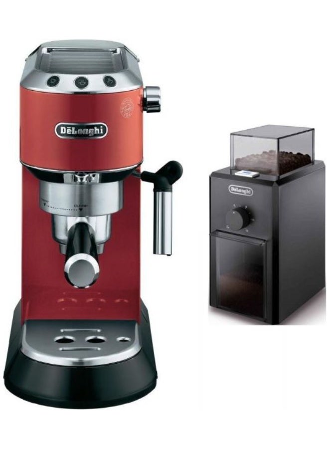 ديلونجي ماكينة إسبريسو ديلونجي ديديكا ستايل EC 685.R - أحمر مع مطحنة قهوة كهربائية من ديلونجي بشفرة من الفولاذ المقاوم للصدأ KG79 - Image 1