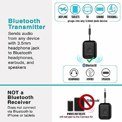 MEE Audio محول صوتي لاسلكي بلوتوث MEE audio Connect Air للطائرات لنقل الصوت اللاسلكي لغاية 2 من AirPods / سماعات أخرى؛ يعمل مع جميع مقابس 3.5 مم على الطائرات، معدات الصالة الرياضية، أجهزة التلفاز، وأجهزة الألعاب. - Image 5
