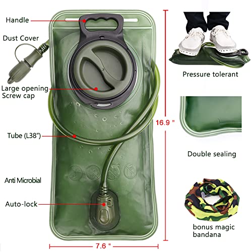 CHERAINTI Hydration Bladder, 3L Water Bladder for Hiking Backpack, BPA-Free Leak Proof Water Reservoir Storage Bag, Water Pouch Hydration Pack Replacement for Camping Cycling Running, Military Green - Image 2