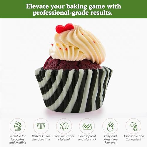 Regency Wraps Greaseproof Professional Grade Baking Cups, Pack of 40, Standard Liners, Black/White Stripe, for Cupcakes, Muffins, Candy, Non Stick - Image 2