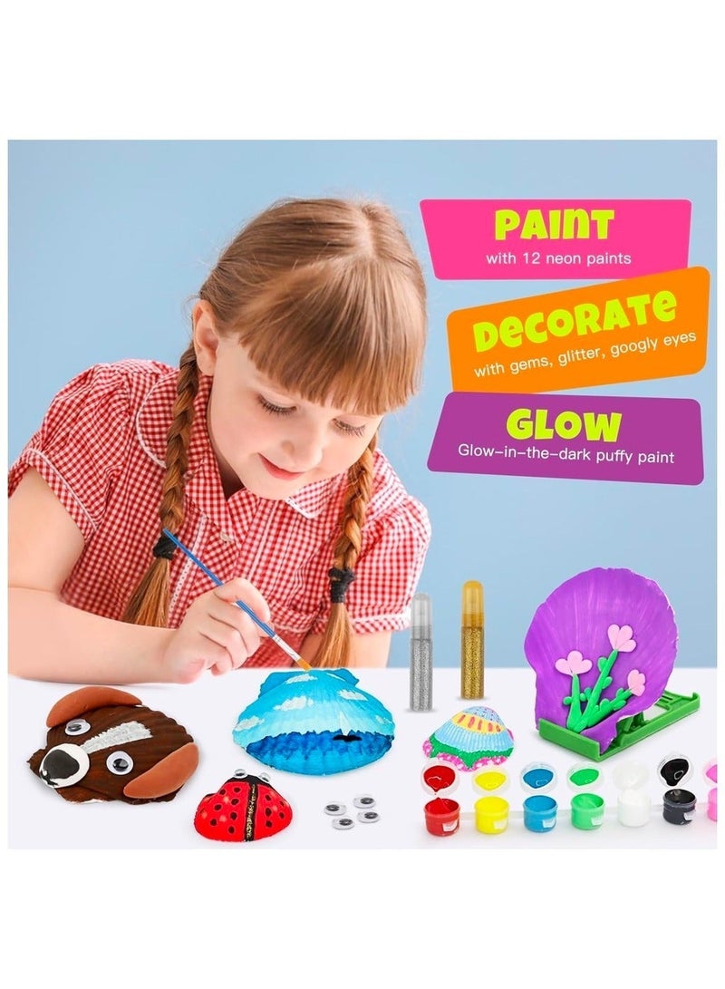Painting Craft Kit-Glow in The Darkness, Sea Shell Art and Craft Gift for Kids, Creative Art Decorations Paint Kit for Boys and Girls Age 3+ - Image 2
