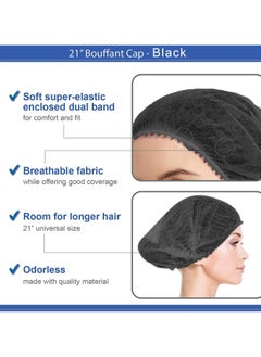 Generic Disposable Bouffant Hats 100 Pieces Hair Net 21 Inch Elastic Head Cover Hair Cover While Working In Food Service And While Sleeping Black  - Image 3