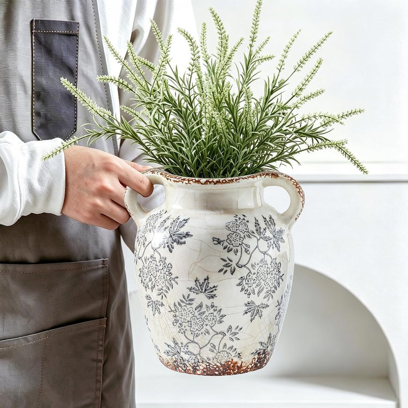 Enra Global production standard crafted Enra Vintage vase with Handle,Blue and White Ceramic Decorative Flower vase, Chinoiserie Floral Vase,Large Rustic Vases for Home Decors, Living Room, Bookshelf, Office,7.8 in Gulf climate tested upgraded quality - Image 4