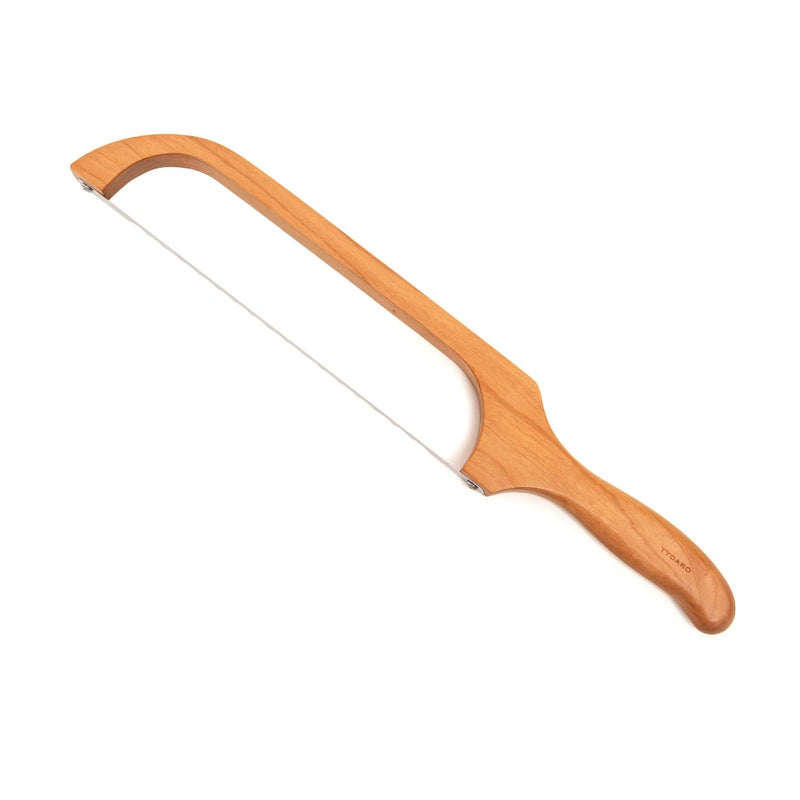 TYOARO Wooden Bread Bow Knife, Cherry (16") - Serrated Sourdough Cutter for Homemade Bagels, Baguettes and More - Right-Handed, Cuts Thin, Even Slices - Premium Stainless Steel - Image 1