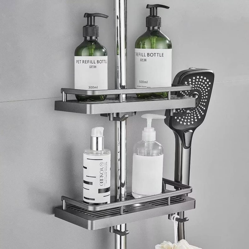 Hoomtaook Shower Caddy no Drilling Hanging Shower Shelves Shower Accessories Holders with 2 Hooks and Shower Head Hook for Suit 21mm25mm Rail 2 Pack Grey Gray