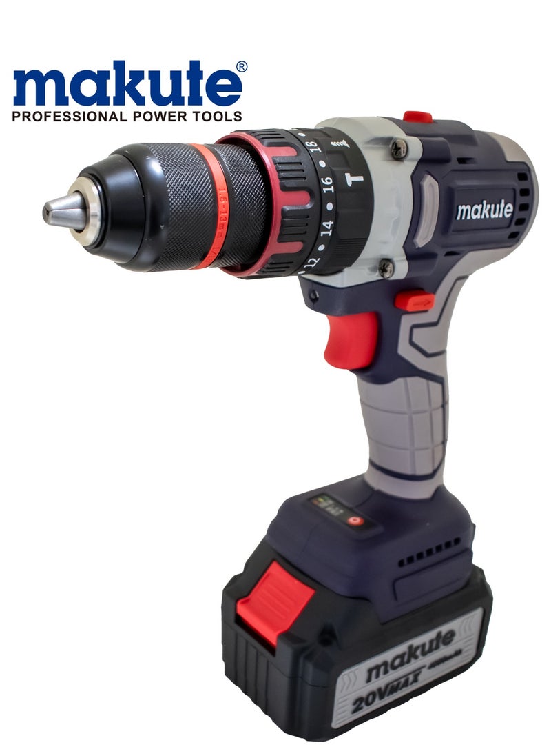 makute 13mm Hammer Drill with Two 20V Batteries  - Image 1
