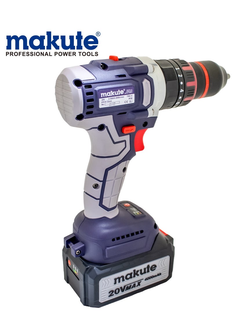 makute 13mm Hammer Drill with Two 20V Batteries  - Image 3