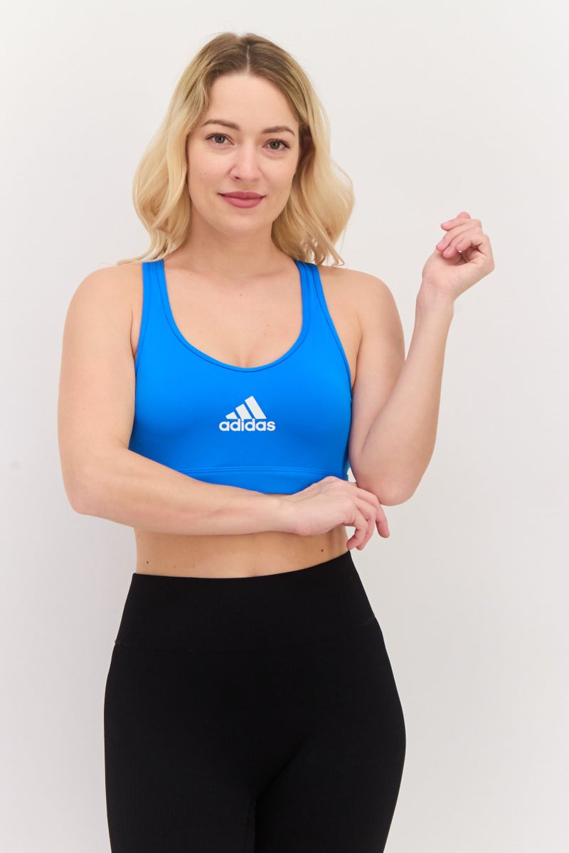 Adidas حمالة صدر رياضية مبطنة بشعار العلامة التجارية للنساء، زرقاء - Image 1