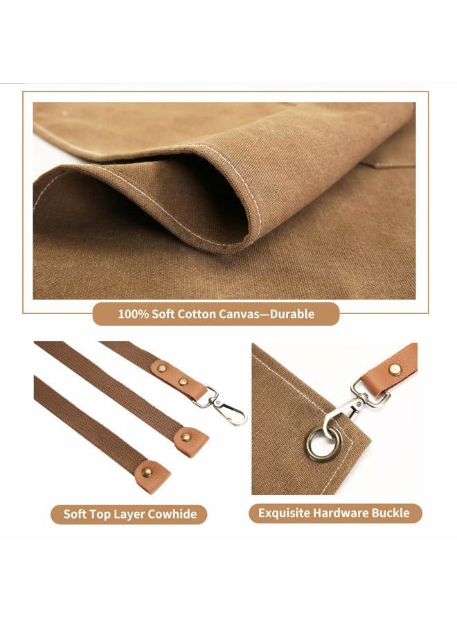 ZOMAO Chef Apron, Cotton Canvas Cross Back Apron with Pockets for Women and Men,Adjustable Strap and Large Pockets Apron,Kitchen Cooking Baking Bib Apron - Image 4