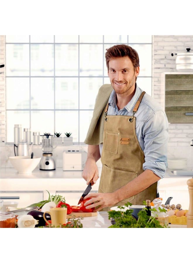 ZOMAO Chef Apron, Cotton Canvas Cross Back Apron with Pockets for Women and Men,Adjustable Strap and Large Pockets Apron,Kitchen Cooking Baking Bib Apron - Image 2