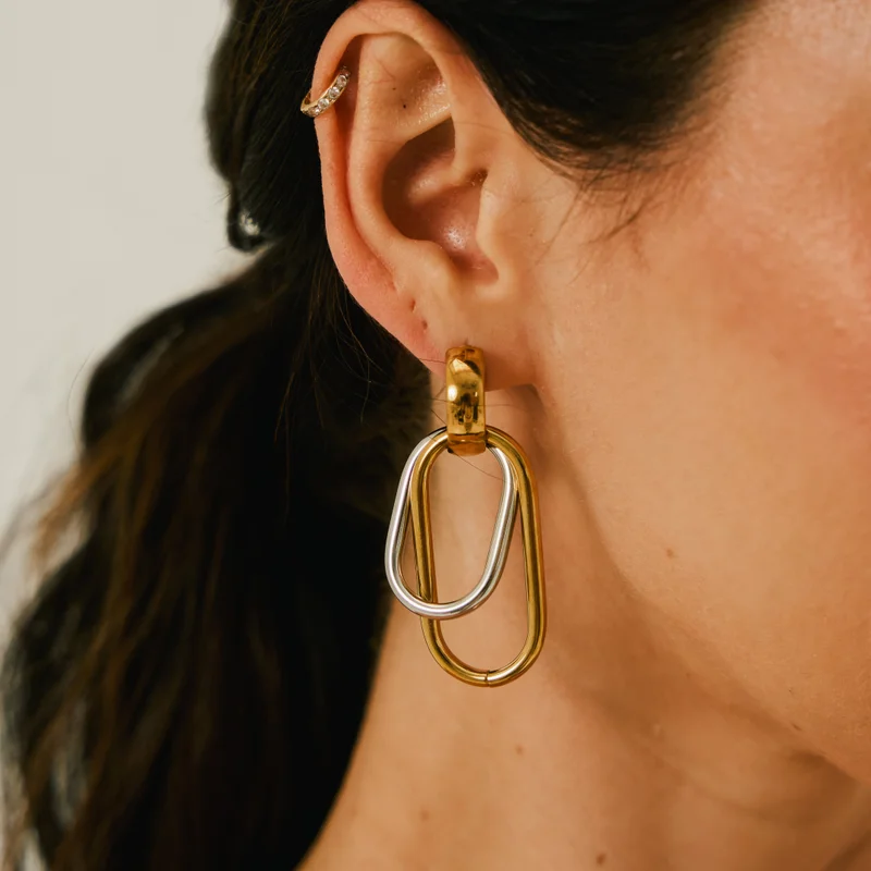 noya  Vega Link Earrings â€“ Mixed Metals Modern Statement Drops for Women | Best Price UAE