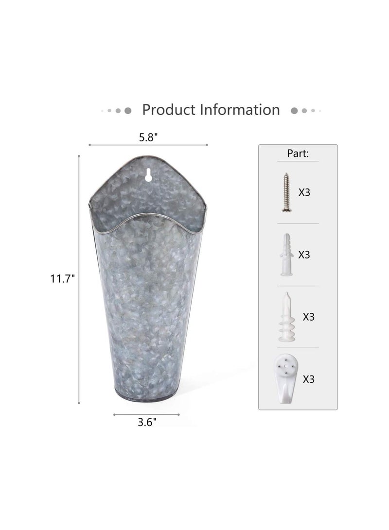 SYOSI Galvanized Metal Wall Planter, 2 Pack Farmhouse Wall Vase Planters, Decor for Succulents or Herbs, Rustic Wall Hanging Flowers Holder Country Rustic Home Wall Decor, for Indoor, Outdoor, Silver - Image 4