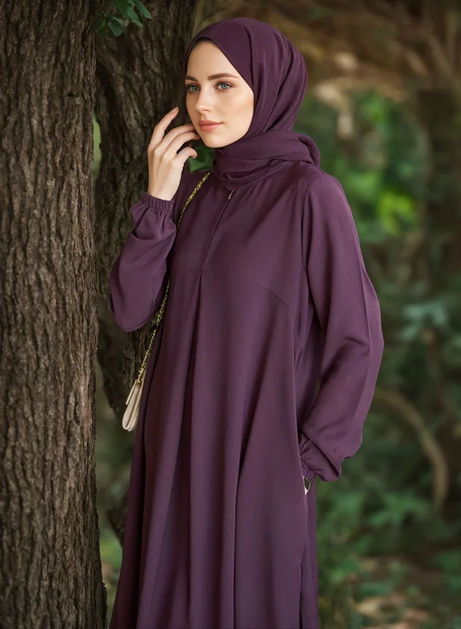 Take Two Take Two Women Solid Cuffed Sleeves Jalabiya with Zip Front