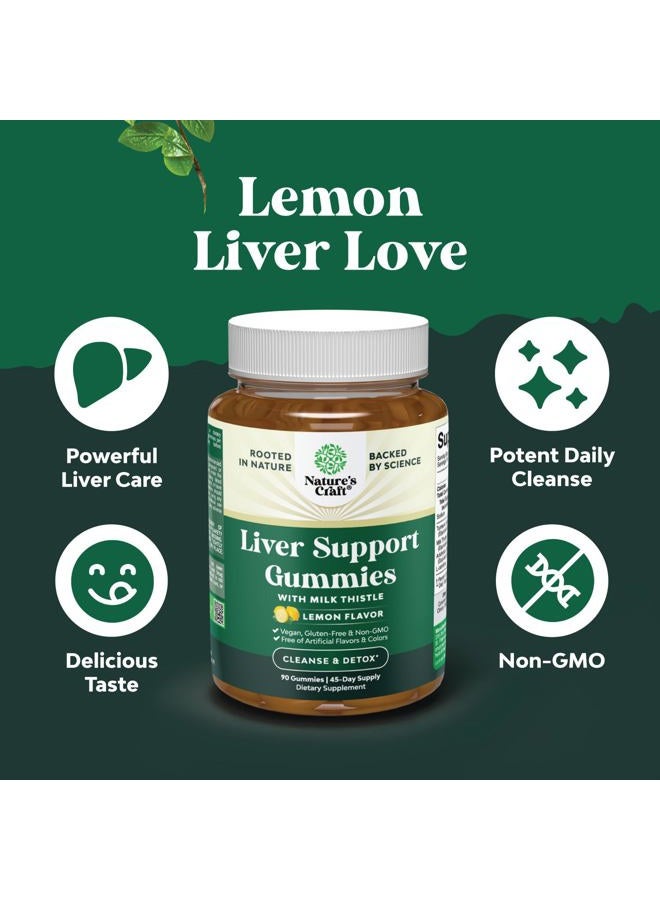 Natures Craft Cleansing Herbal Liver Detox Gummies Liver Support Milk Thistle Gummies with Artichoke Extract Turmeric Curcumin and L-Carnitine - Vegan and Non-GMO - Sweet Lemon (45 Servings) - Image 3