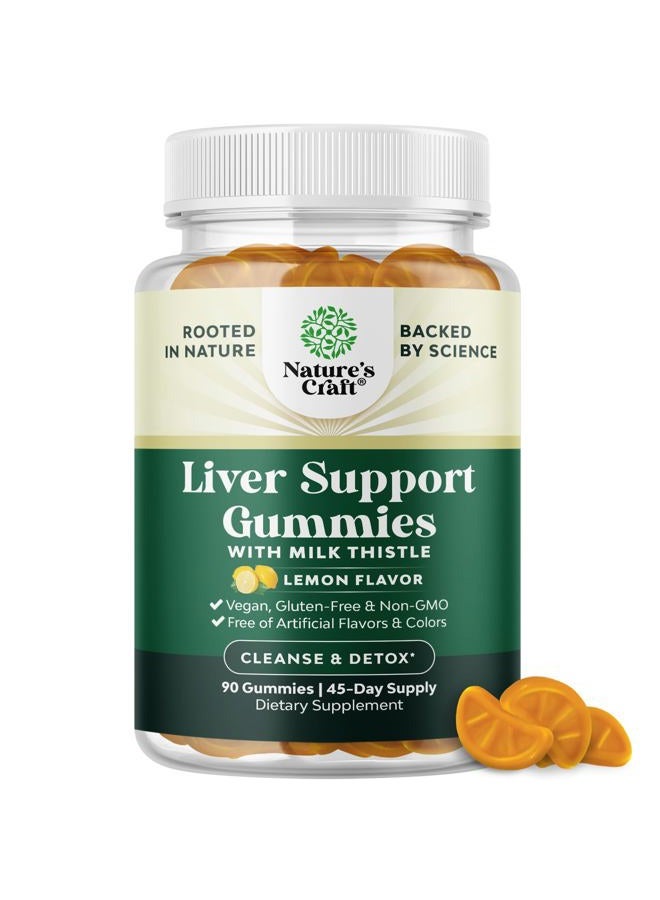 Natures Craft Cleansing Herbal Liver Detox Gummies Liver Support Milk Thistle Gummies with Artichoke Extract Turmeric Curcumin and L-Carnitine - Vegan and Non-GMO - Sweet Lemon (45 Servings) - Image 1