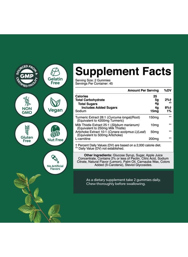 Natures Craft Cleansing Herbal Liver Detox Gummies Liver Support Milk Thistle Gummies with Artichoke Extract Turmeric Curcumin and L-Carnitine - Vegan and Non-GMO - Sweet Lemon (45 Servings) - Image 2