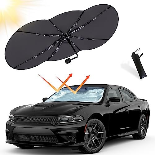 EcoNour Umbrella Windshield Sunshade for Car | Bendable Sun Visor for UV & Interior Protection | Foldable Front Window Sunshade Suitable for Sedan and SUV | Sun Blocker for Car | X-Large (57" x31") - Image 1