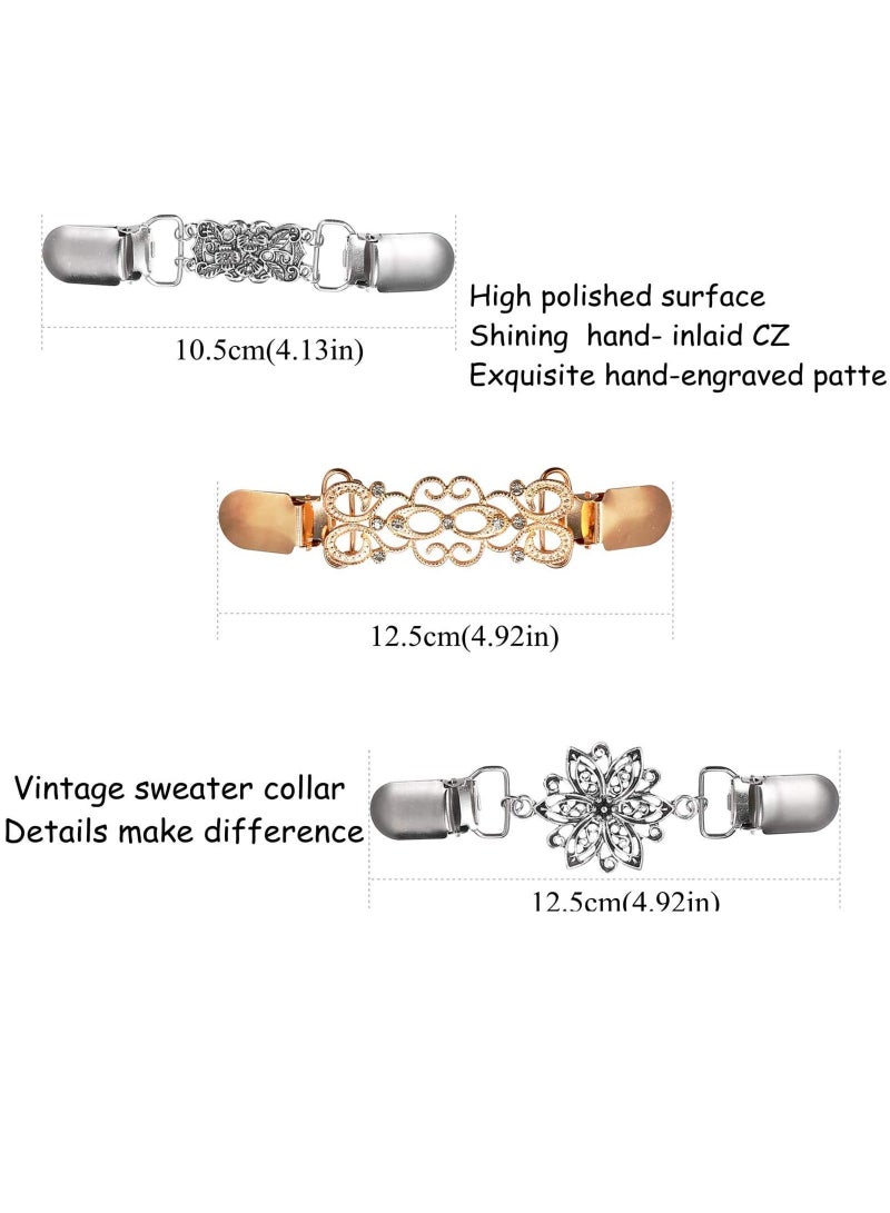 Excefore 4 Pieces Sweater Clips for Women Girls Retro Cardigan Collar Clips Set Hollow Flower Pearl Dresses Sweater Shawl Cardigan Collar Clip - Image 2
