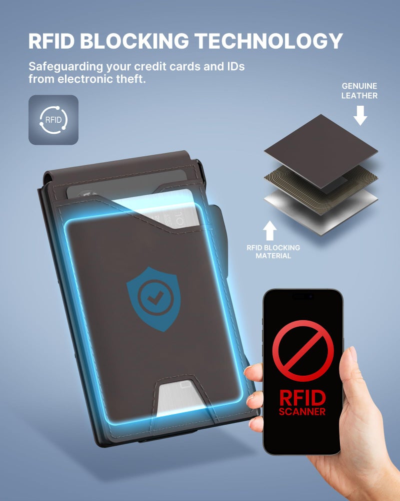 typecase Tactical Wallet for Men Card Holder: Pop Up Card Case, Genuine Leather, Smart, RFID Blocking, Slim, Minimalist, Thin, Front Pocket - 13 Card Capacitiy, ID Window, Money Clip (Dark Brown) - Image 3