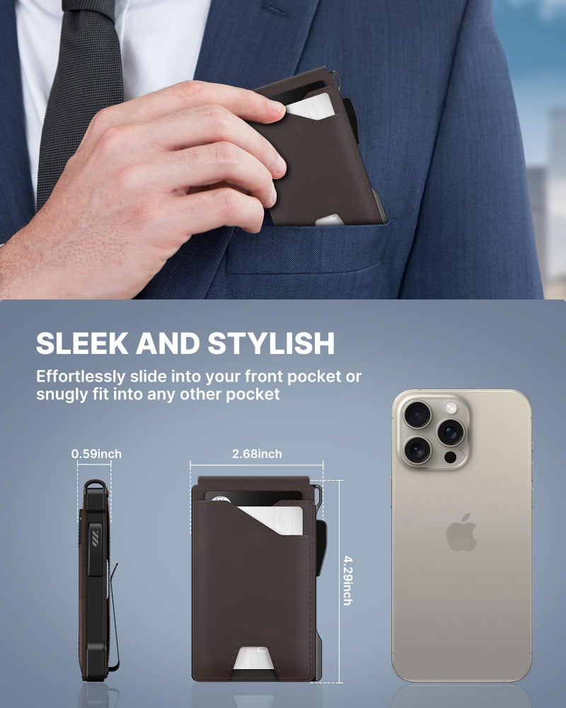 typecase Tactical Wallet for Men Card Holder: Pop Up Card Case, Genuine Leather, Smart, RFID Blocking, Slim, Minimalist, Thin, Front Pocket - 13 Card Capacitiy, ID Window, Money Clip (Dark Brown) - Image 5