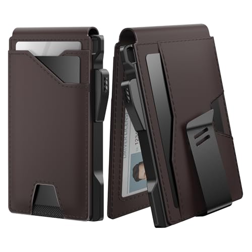 typecase Tactical Wallet for Men Card Holder: Pop Up Card Case, Genuine Leather, Smart, RFID Blocking, Slim, Minimalist, Thin, Front Pocket - 13 Card Capacitiy, ID Window, Money Clip (Dark Brown) - Image 1