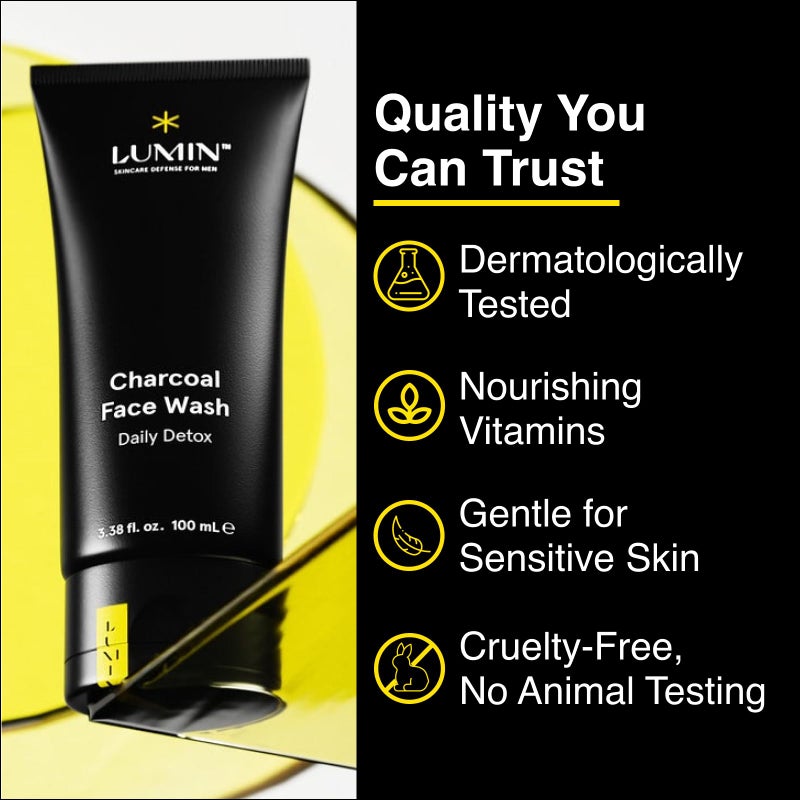 Lumin Charcoal Face Wash for Men â€“ Daily Detox Cleanser, Hydrating Face Wash, Gently Removes Dirt & Oil, Unclogs Pores, Exfoliates, Refreshing Skincare for All Skin Types, 3.4oz - Image 5