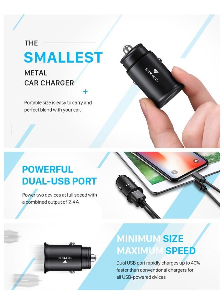 DIVICO Car Mobile Charger Zinc Alloy 2.4A Dual USB Port Fast Charging Car Cell Phone Charger Compact Size A3004 - Image 4
