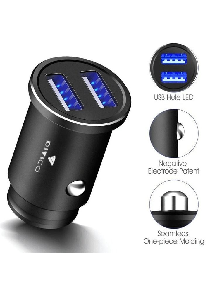 DIVICO Car Mobile Charger Zinc Alloy 2.4A Dual USB Port Fast Charging Car Cell Phone Charger Compact Size A3004 - Image 3