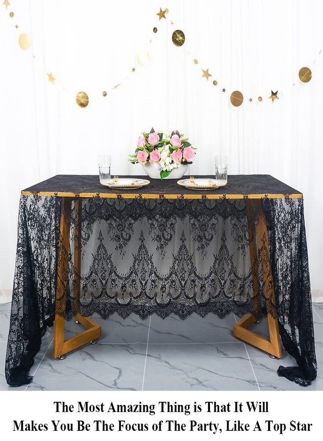 Pardecor Black Floral Lace Tablecloth 60x120-Inch Bridal Mesh Fabric Rectangle Tulle Table Cloth Wedding Holiday Party Rustic Table Linen Corded Lace - Image 3
