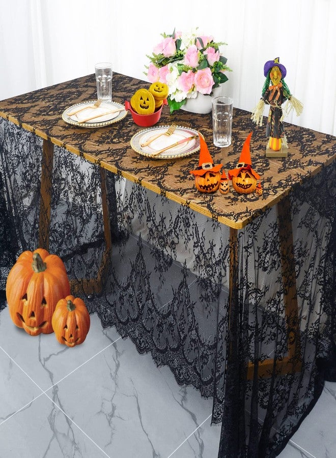 Pardecor Black Floral Lace Tablecloth 60x120-Inch Bridal Mesh Fabric Rectangle Tulle Table Cloth Wedding Holiday Party Rustic Table Linen Corded Lace - Image 1
