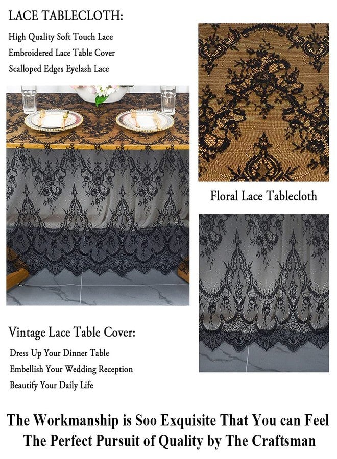 Pardecor Black Floral Lace Tablecloth 60x120-Inch Bridal Mesh Fabric Rectangle Tulle Table Cloth Wedding Holiday Party Rustic Table Linen Corded Lace - Image 4