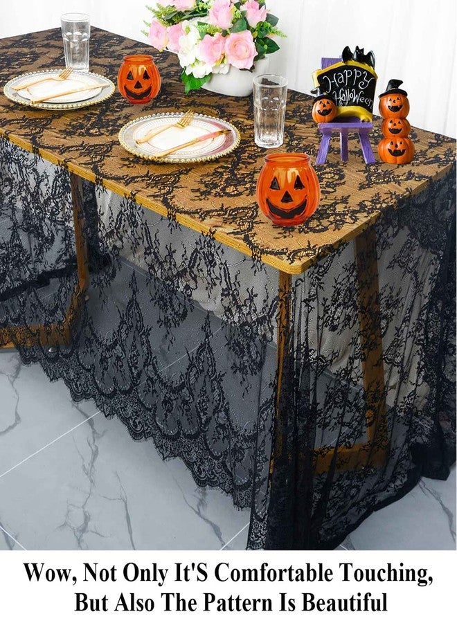 Pardecor Black Floral Lace Tablecloth 60x120-Inch Bridal Mesh Fabric Rectangle Tulle Table Cloth Wedding Holiday Party Rustic Table Linen Corded Lace - Image 2
