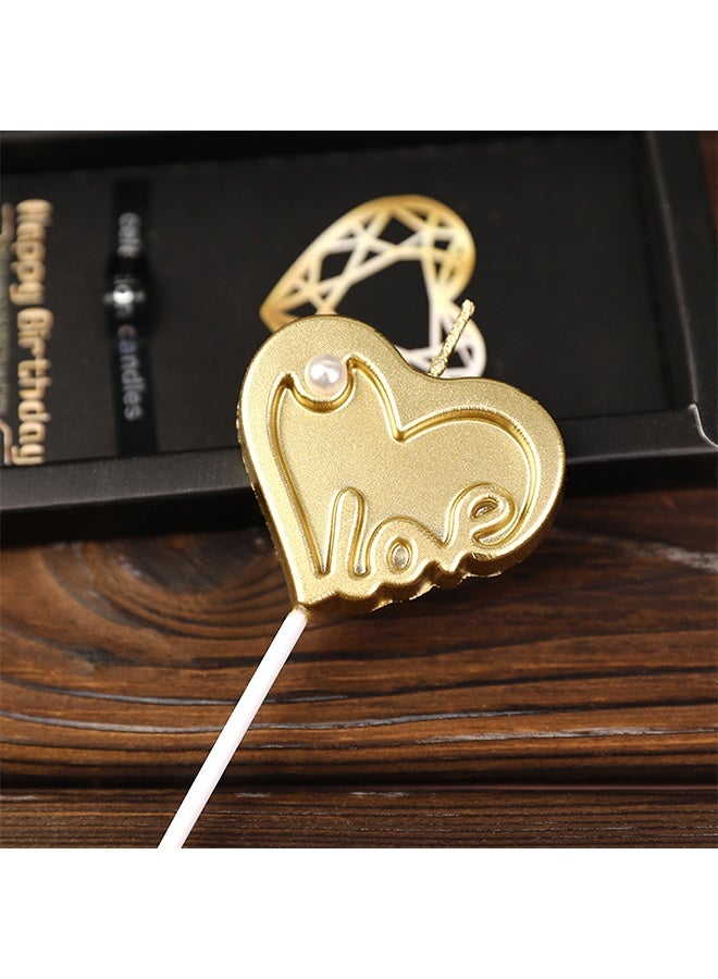 Wffo 5Pcs Romantic Love Heart Candle - Pearl Decorative Candle - Metallic Cake Candles for Cake Topper Candles for Birthday, Anniversary, Wedding, Engagement & Romantic Celebrations | Elegant Party Decoration - Gold - Image 2