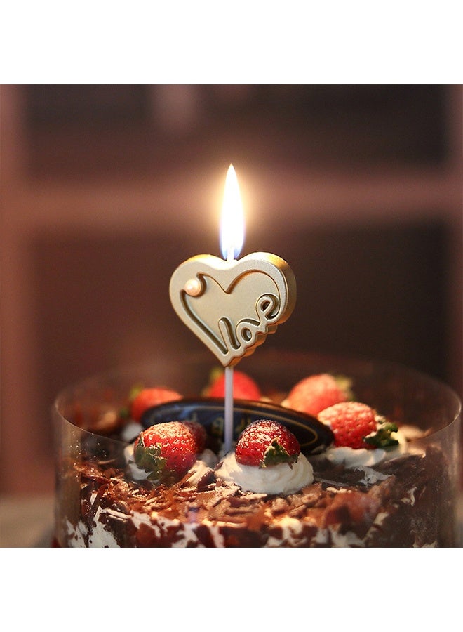 Wffo 5Pcs Romantic Love Heart Candle - Pearl Decorative Candle - Metallic Cake Candles for Cake Topper Candles for Birthday, Anniversary, Wedding, Engagement & Romantic Celebrations | Elegant Party Decoration - Gold - Image 5