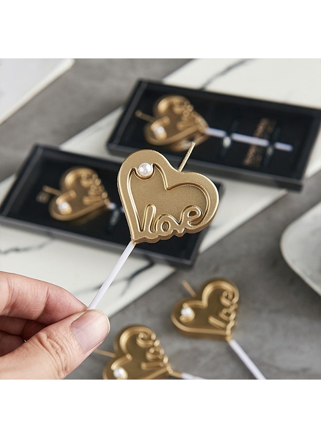 Wffo 5Pcs Romantic Love Heart Candle - Pearl Decorative Candle - Metallic Cake Candles for Cake Topper Candles for Birthday, Anniversary, Wedding, Engagement & Romantic Celebrations | Elegant Party Decoration - Gold - Image 4