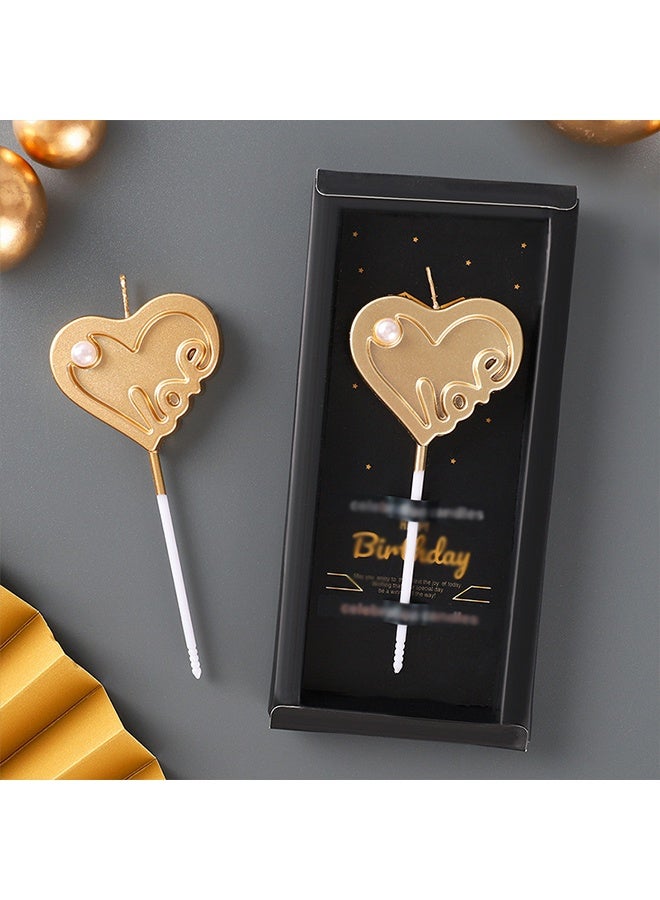 Wffo 5Pcs Romantic Love Heart Candle - Pearl Decorative Candle - Metallic Cake Candles for Cake Topper Candles for Birthday, Anniversary, Wedding, Engagement & Romantic Celebrations | Elegant Party Decoration - Gold - Image 3