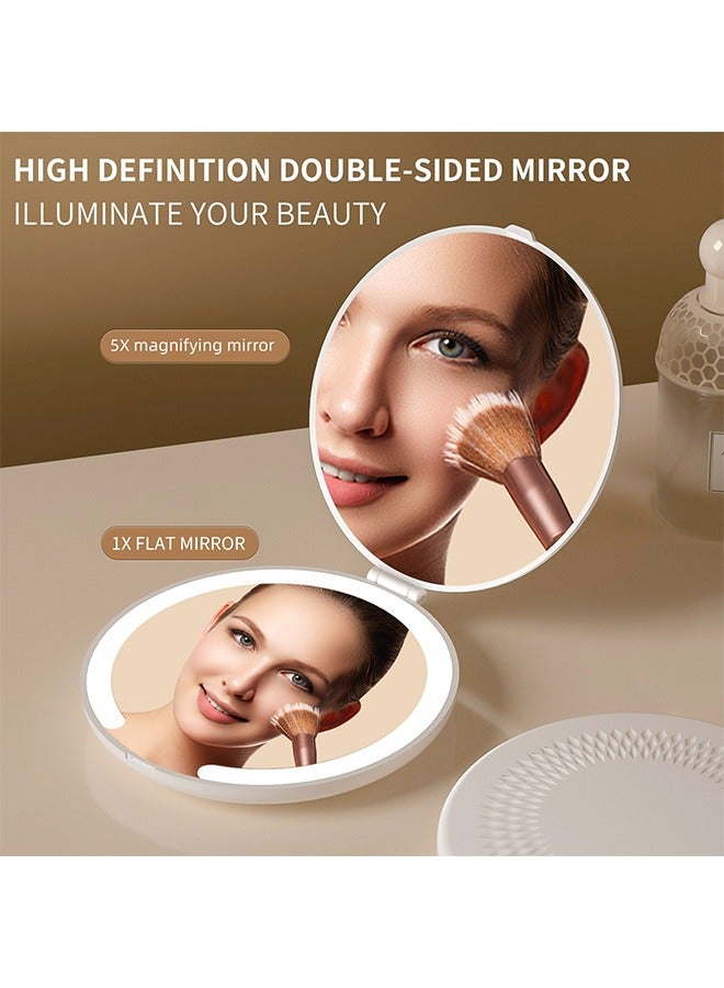 Compact Mirror Lighted Travel Makeup Mirror with 1X/5X Magnifying Double Sided Dimmable Portable Pocket for Handbag and Pocket USB Charging - Image 2