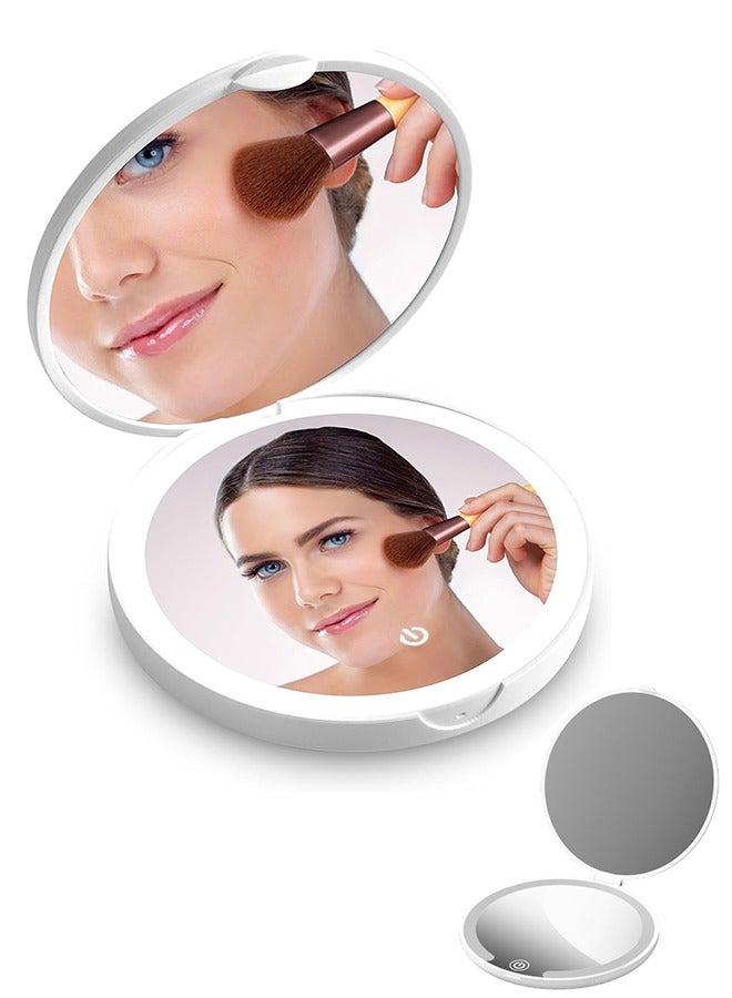 Compact Mirror Lighted Travel Makeup Mirror with 1X/5X Magnifying Double Sided Dimmable Portable Pocket for Handbag and Pocket USB Charging - Image 1