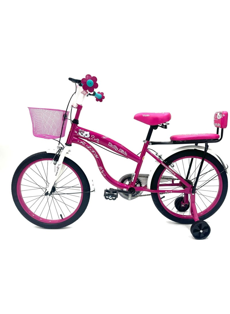 دراجة أطفال للبنات (من 6 إلى 10 سنوات) بعجلات تدريب، واقي السلسلة، سلة أمامية، ومقعد خلفي. - Image 4