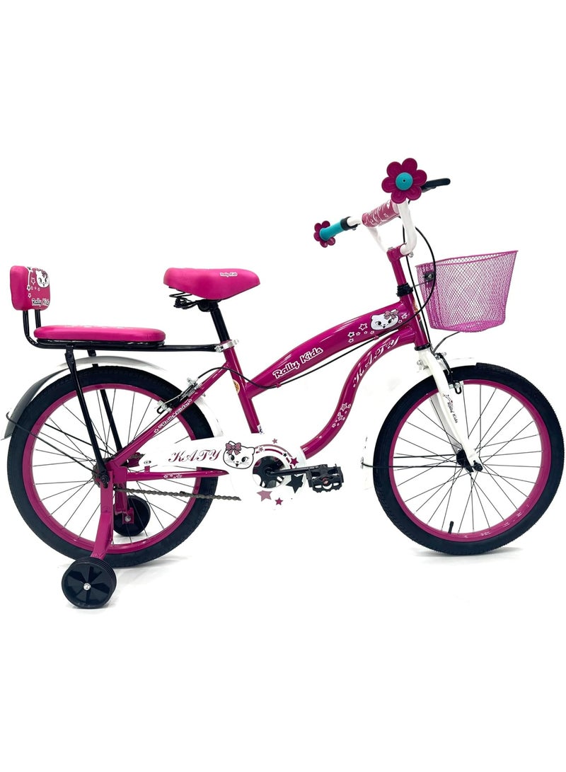 دراجة أطفال للبنات (من 6 إلى 10 سنوات) بعجلات تدريب، واقي السلسلة، سلة أمامية، ومقعد خلفي. - Image 2