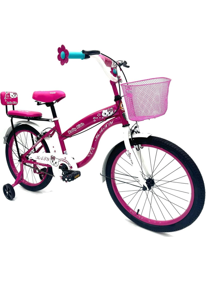 دراجة أطفال للبنات (من 6 إلى 10 سنوات) بعجلات تدريب، واقي السلسلة، سلة أمامية، ومقعد خلفي. - Image 3