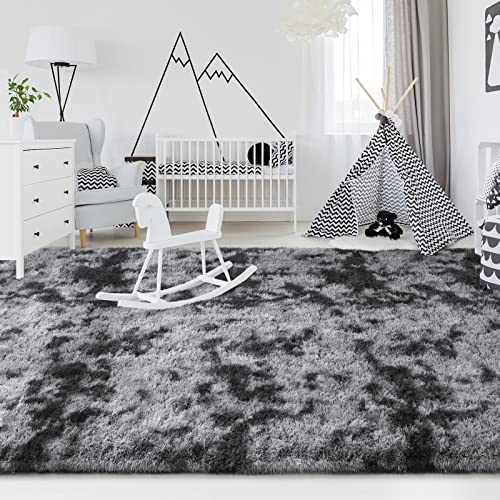FlyDOIT 6x9 Feet Large Area Rugs for Living Room, Tie-Dyed Dark Grey Shaggy Rug Fluffy Throw Carpets, Ultra Soft Plush Modern Indoor Fuzzy Rugs for Bedroom Girls Kids Nursery Room Dorm Home Decor - Image 4