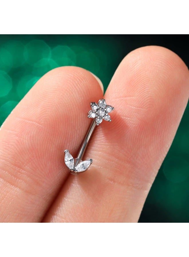 COCHARM Cute Flower Rook Earrings for Women Silver 16g Jewelry 16 Gauge Stainless Steel 8mm Piercing Dainty, 1.2mm x 8mm, Stainless Steel, cubic-zirconia - Image 4